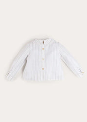 Hampton Stripe Button Detail Long Sleeve Shirt in Green (12mths-3yrs) Shirts from Pepa London