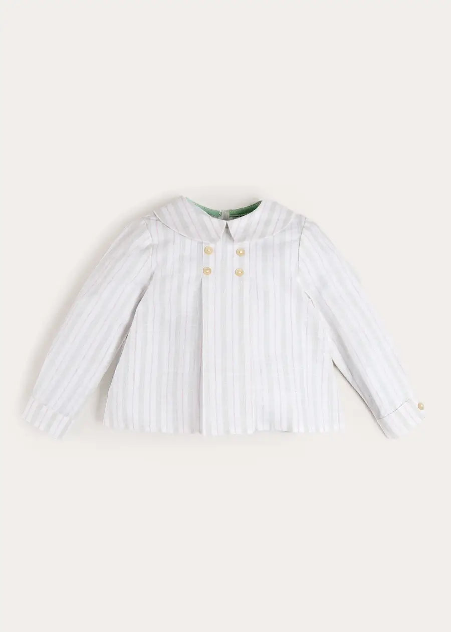 Hampton Stripe Button Detail Long Sleeve Shirt in Green (12mths-3yrs) Shirts from Pepa London