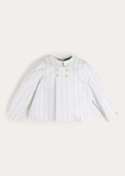 Hampton Stripe Button Detail Long Sleeve Shirt in Green (12mths-3yrs) Shirts from Pepa London