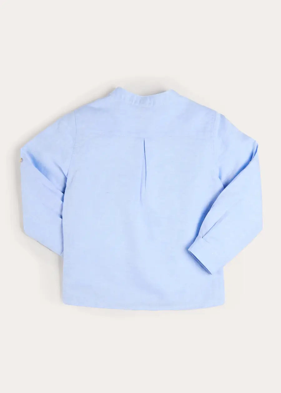 Mao Collar Linen Blend Shirt in Blue (18mths- 10yrs) Shirts from Pepa London