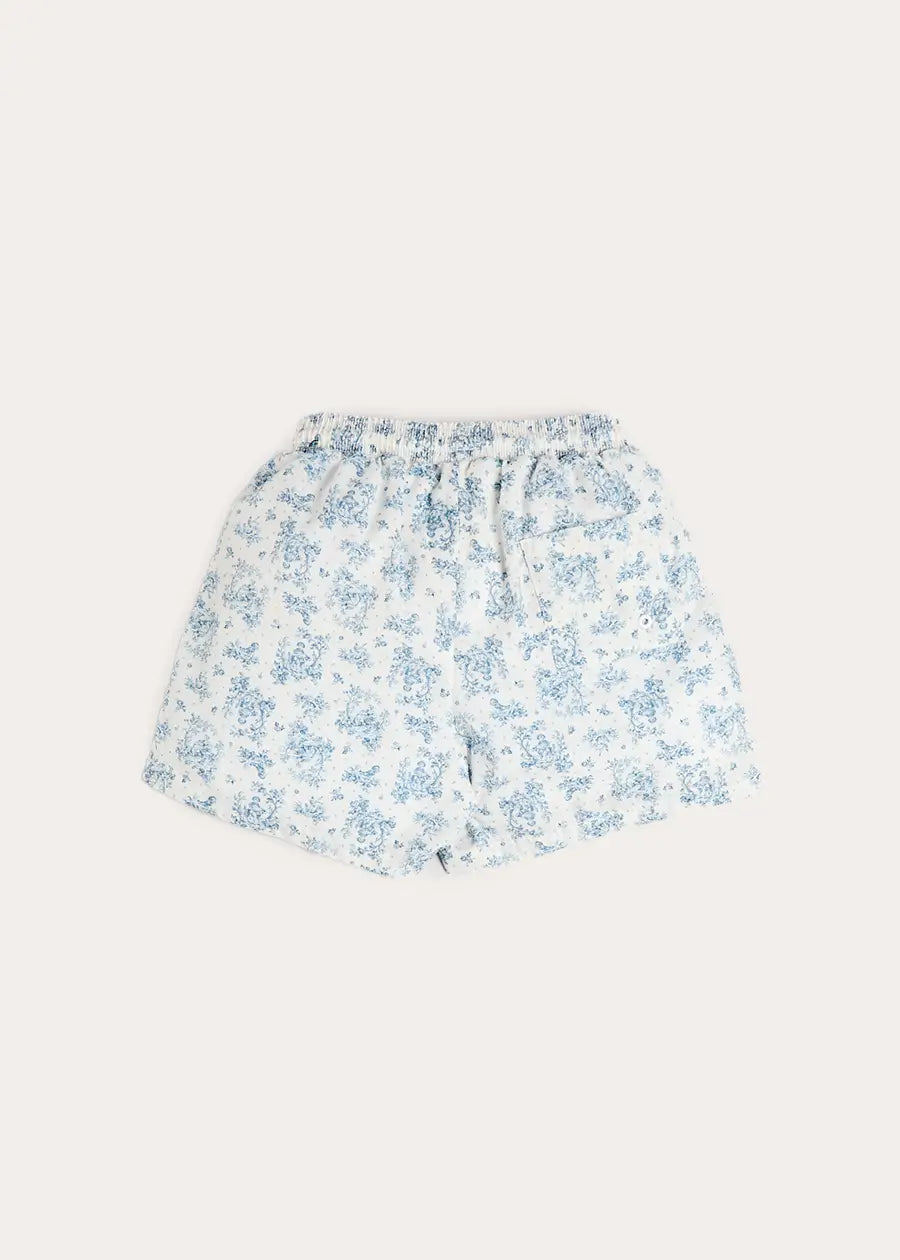 Audrey Toile Drawstring Swim Shorts in Blue (12mths- 10yrs) Swimwear from Pepa London