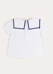 Mariner Collar Hot Air Balloon Embroidered Top in White (6mths-4yrs) TOPS & BODYSUITS from Pepa London