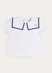 Mariner Collar Hot Air Balloon Embroidered Top in White (6mths-4yrs) TOPS & BODYSUITS from Pepa London