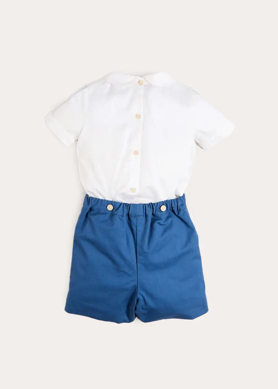 The Matthew Hand Embroidered Openwork Two Piece Set in Navy (18mths-6yrs) TWO PIECE SETS from Pepa London
