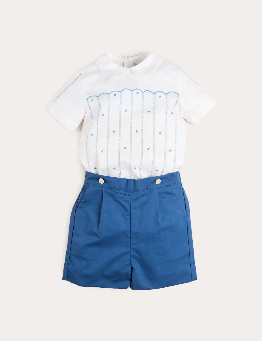 The Matthew Hand Embroidered Openwork Two Piece Set in Navy (18mths-6yrs) TWO PIECE SETS from Pepa London