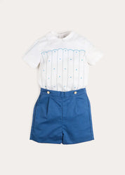 The Matthew Hand Embroidered Openwork Two Piece Set in Navy (18mths-6yrs) TWO PIECE SETS from Pepa London