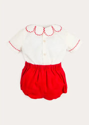 Dahlia Petal Collar Short Sleeve Two Piece Set in Red (6mths-3yrs) Two Piece Set from Pepa London