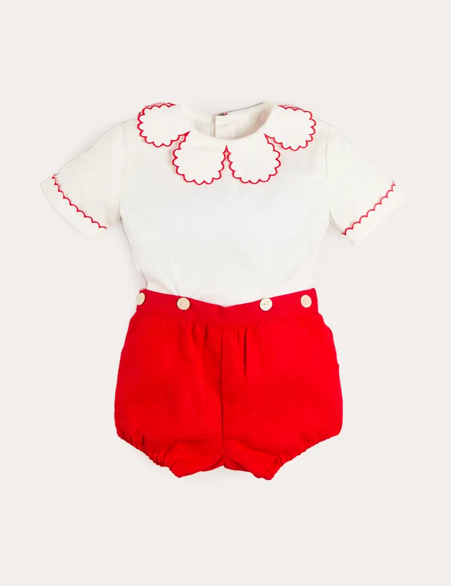 Dahlia Petal Collar Short Sleeve Two Piece Set in Red (6mths-3yrs) Two Piece Set from Pepa London