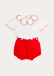 Dahlia Petal Collar Short Sleeve Two Piece Set in Red (6mths-3yrs) Two Piece Set from Pepa London