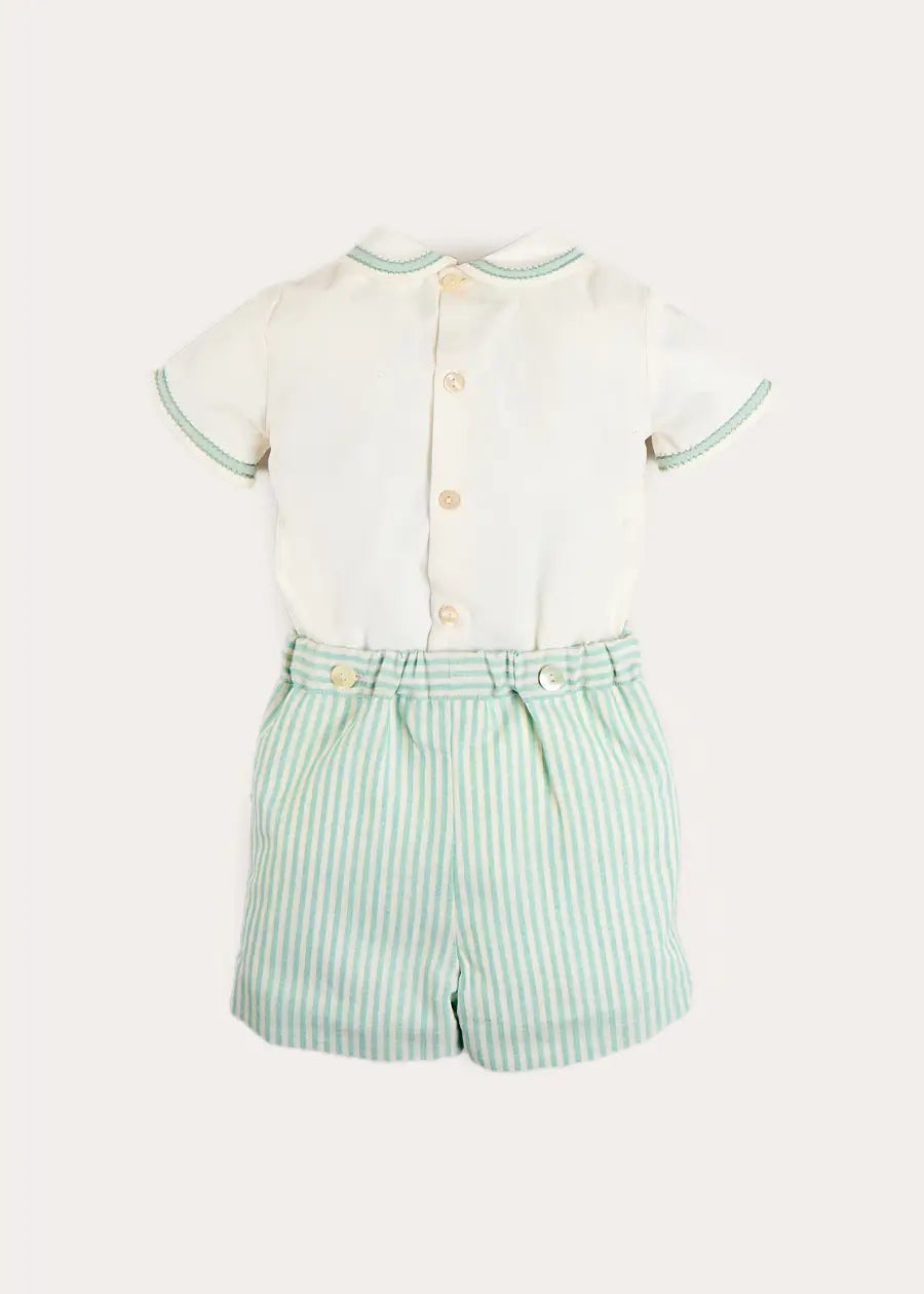 Wimbledon Stripe Hand Smocked Peter Pan Collar Two Piece Set in Green (18mths-6yrs) Two Piece Set from Pepa London
