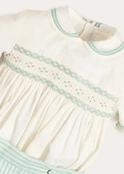 Wimbledon Stripe Hand Smocked Peter Pan Collar Two Piece Set in Green (18mths-6yrs) Two Piece Set from Pepa London