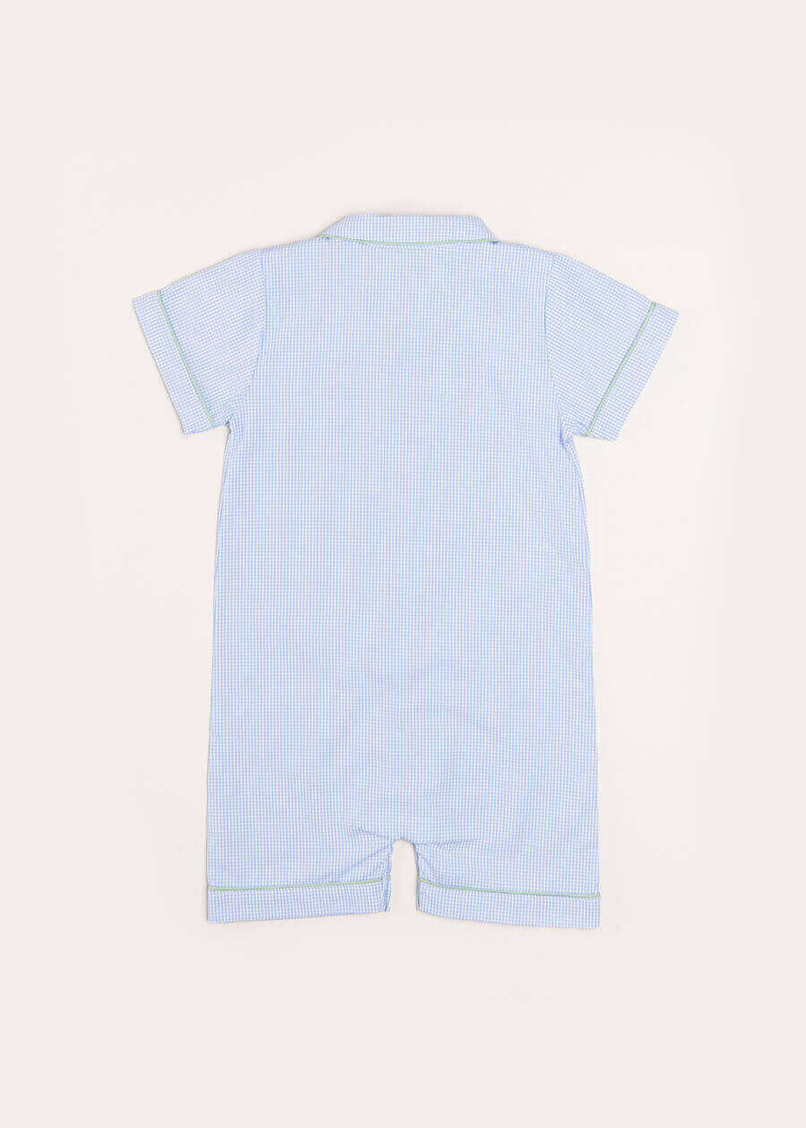 Gingham Contrast Piping Short Sleeve All-In-One in Blue (12mths-2yrs) Nightwear  from Pepa London