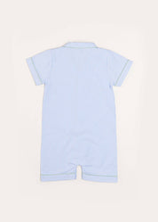 Gingham Contrast Piping Short Sleeve All-In-One in Blue (12mths-2yrs) Nightwear  from Pepa London