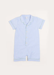 Gingham Contrast Piping Short Sleeve All-In-One in Blue (12mths-2yrs) Nightwear  from Pepa London