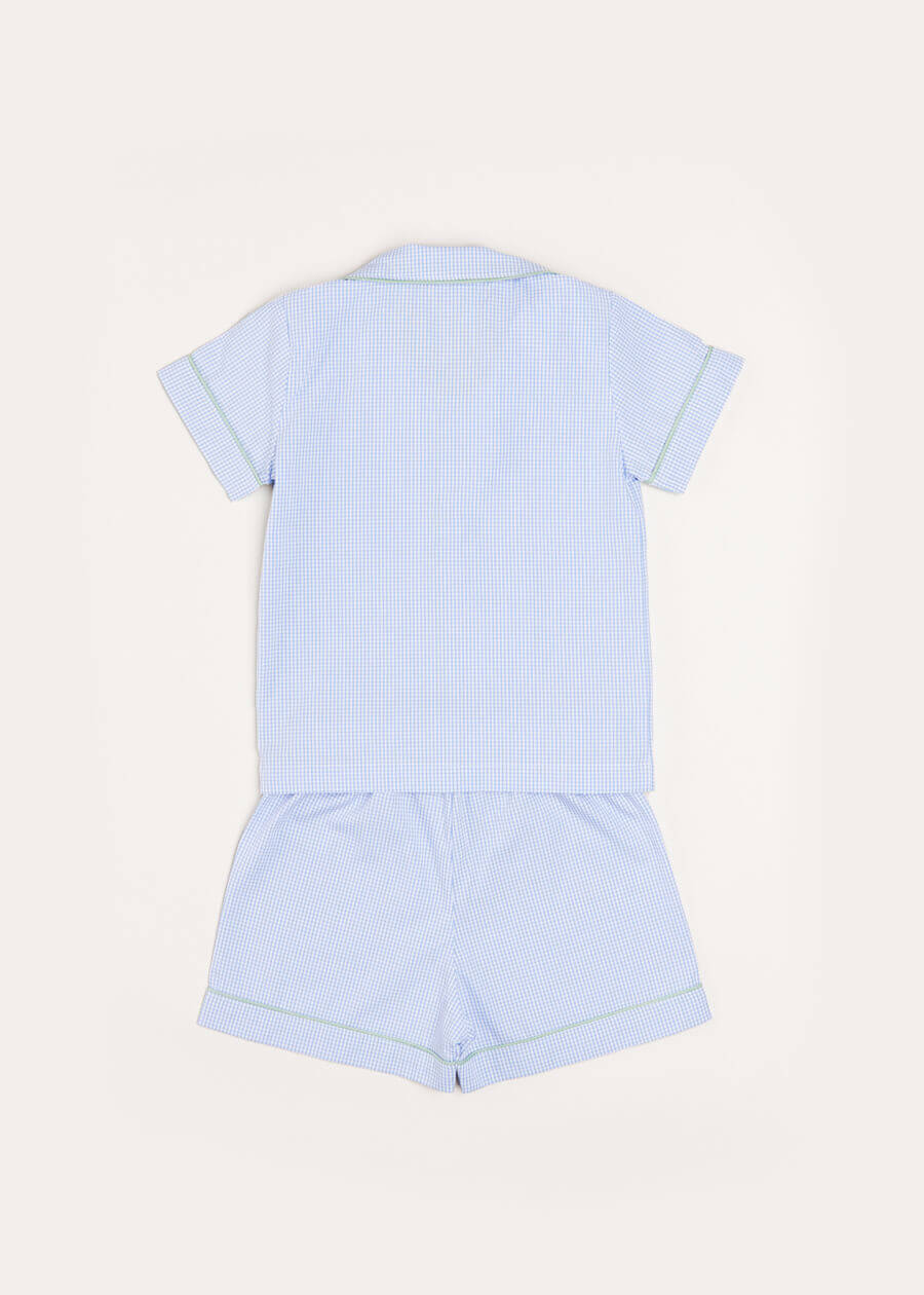 Gingham Contrast Piping Short Sleeve Pyjama Set in Blue (18mths-10yrs) Nightwear  from Pepa London