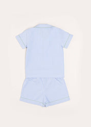 Gingham Contrast Piping Short Sleeve Pyjama Set in Blue (18mths-10yrs) Nightwear  from Pepa London