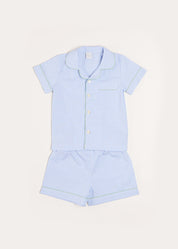 Gingham Contrast Piping Short Sleeve Pyjama Set in Blue (18mths-10yrs) Nightwear  from Pepa London