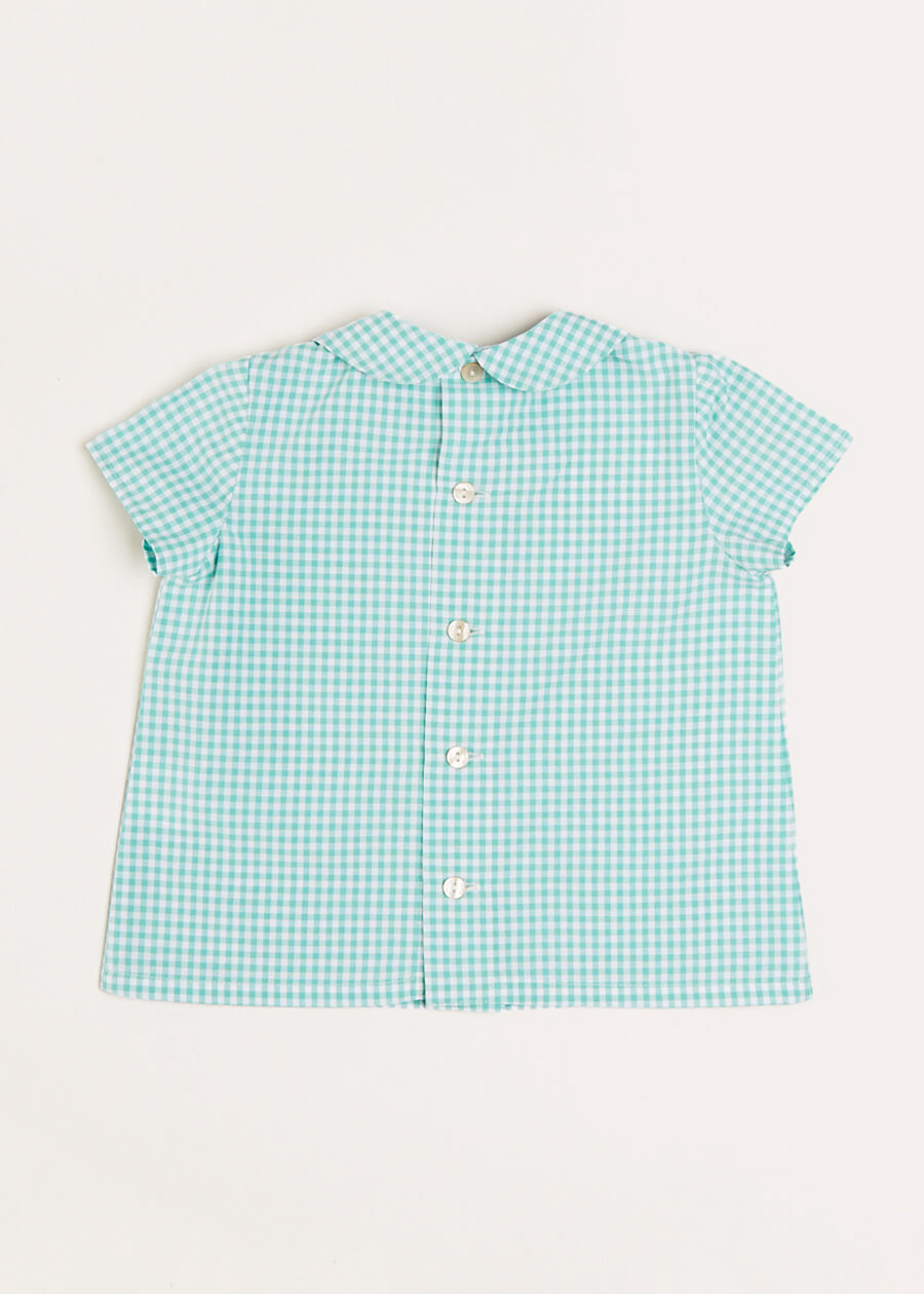 Gingham Peter Pan Collar Short Sleeve Shirt in Green (12mths-3yrs) Shirts  from Pepa London