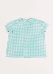 Gingham Peter Pan Collar Short Sleeve Shirt in Green (12mths-3yrs) Shirts  from Pepa London