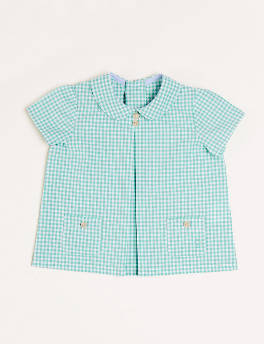 Gingham Peter Pan Collar Short Sleeve Shirt in Green (12mths-3yrs) Shirts  from Pepa London