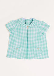 Gingham Peter Pan Collar Short Sleeve Shirt in Green (12mths-3yrs) Shirts  from Pepa London