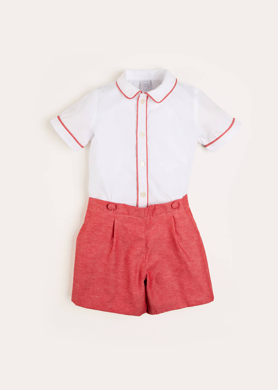Peter Pan Collar Short Sleeve Two Piece Set in Red (12mths-6yrs) Two Piece Set from Pepa London