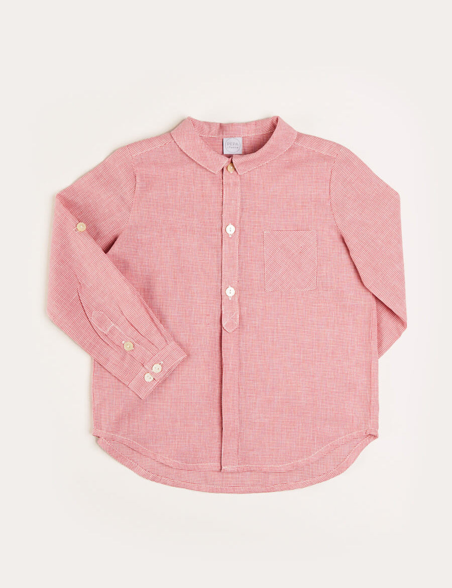 Mini Houndstooth Polo Collar Long Sleeve Shirt in Red (12mths-10yrs) Shirts  from Pepa London