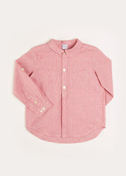 Mini Houndstooth Polo Collar Long Sleeve Shirt in Red (12mths-10yrs) Shirts  from Pepa London