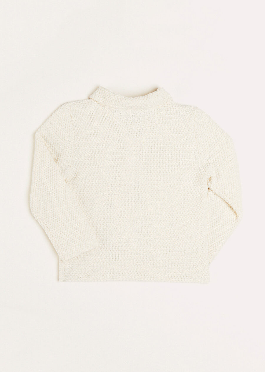 Nautical Boat Embroidery Polo Collar Cardigan in Cream (12mths-6yrs) Knitwear from Pepa London