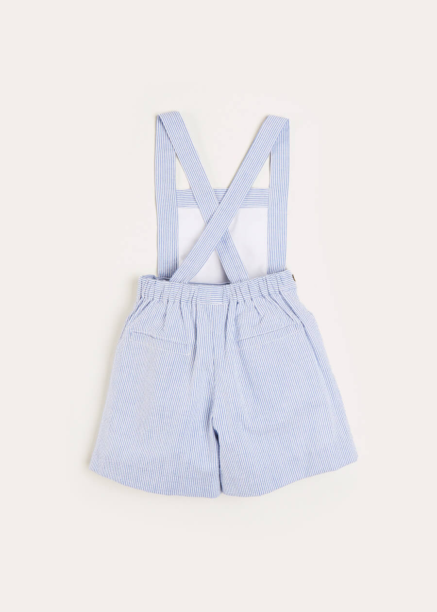 Nautical Striped Boat Embroidery Short Dungarees in Blue (18mths-4yrs) Dungarees  from Pepa London