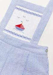 Nautical Striped Boat Embroidery Short Dungarees in Blue (18mths-4yrs) Dungarees  from Pepa London
