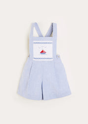 Nautical Striped Boat Embroidery Short Dungarees in Blue (18mths-4yrs) Dungarees  from Pepa London