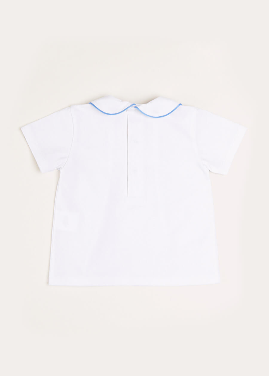 Peter Pan Collar Button Detail Short Sleeve Top in Blue (12mths-5yrs) Tops & Bodysuits  from Pepa London