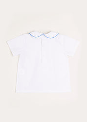 Peter Pan Collar Button Detail Short Sleeve Top in Blue (12mths-5yrs) Tops & Bodysuits  from Pepa London