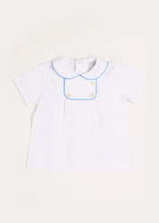 Peter Pan Collar Button Detail Short Sleeve Top in Blue (12mths-5yrs) Tops & Bodysuits  from Pepa London