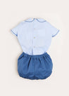 Peter Pan Collar Contrast Trim Short Sleeve Two Piece Set in Blue (6mths-3yrs)   from Pepa London