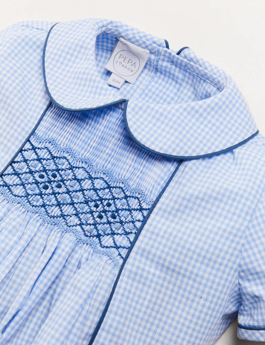 Peter Pan Collar Contrast Trim Short Sleeve Two Piece Set in Blue (6mths-3yrs) Two Piece Set from Pepa London