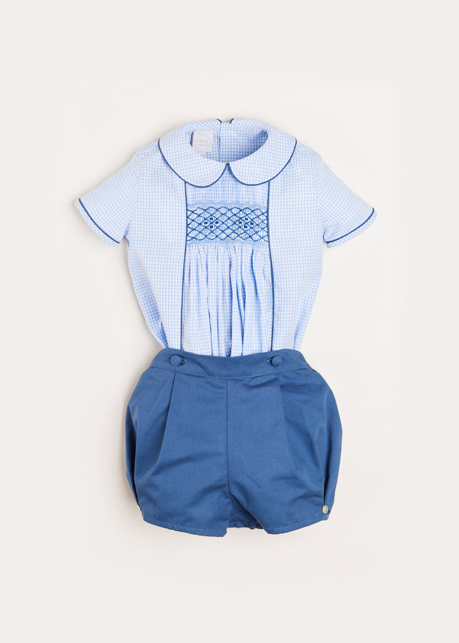 Peter Pan Collar Contrast Trim Short Sleeve Two Piece Set in Blue (6mths-3yrs) Two Piece Set from Pepa London