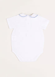 Peter Pan Collar Embroidered Detail Short Sleeve Bodysuit in Blue (3mths-3yrs) Tops & Bodysuits from Pepa London