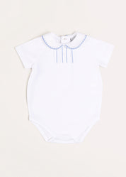 Peter Pan Collar Embroidered Detail Short Sleeve Bodysuit in Blue (3mths-3yrs) Tops & Bodysuits from Pepa London