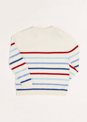 Striped Crewneck Button Detail Jumper in Red (12mths-10yrs) Knitwear  from Pepa London