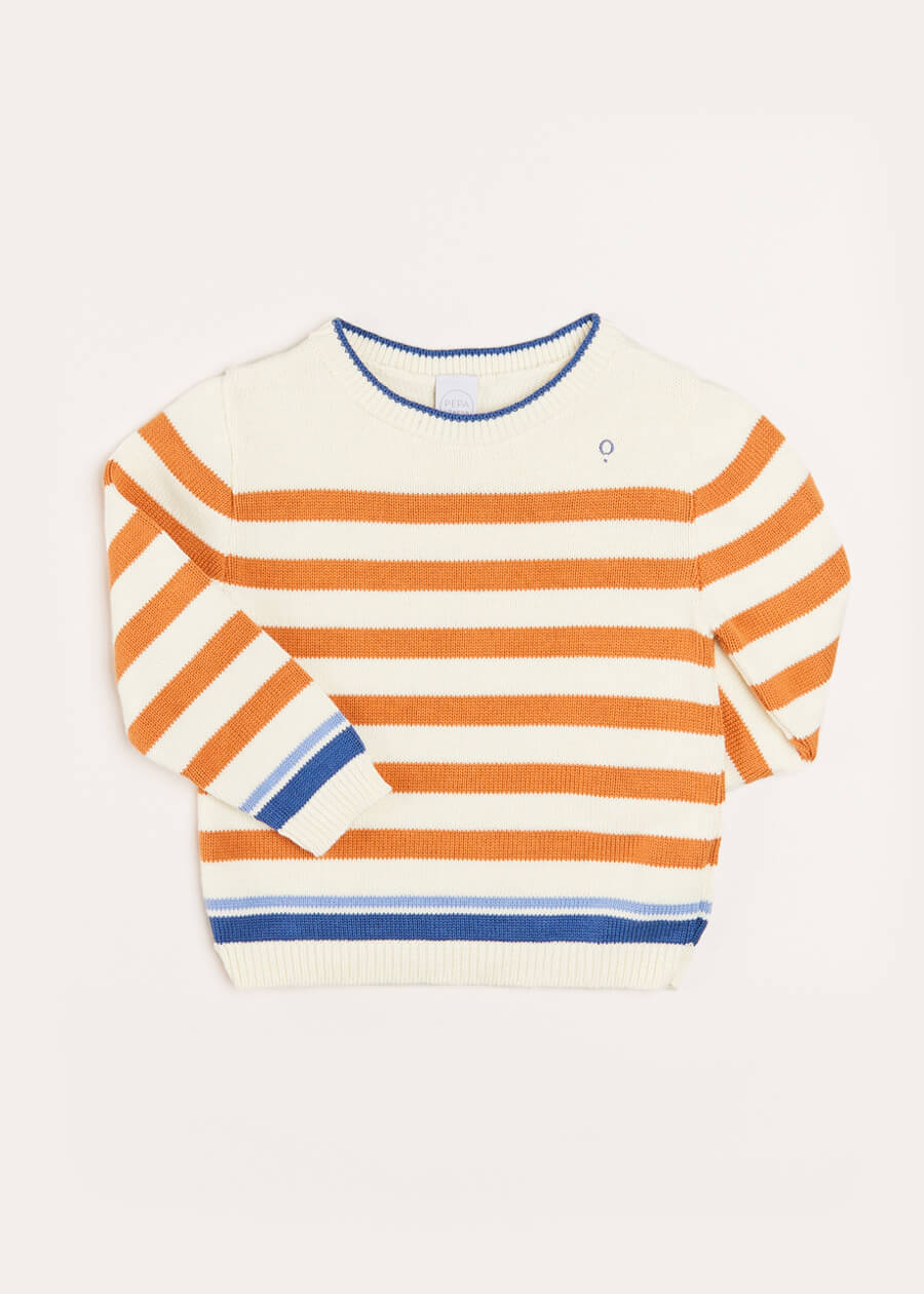 Striped Crewneck Jumper in Camel (12mths-10yrs) Knitwear  from Pepa London