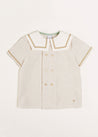 Striped Mariner Collar Short Sleeve Shirt in Beige (12mths-3yrs) Shirts  from Pepa London