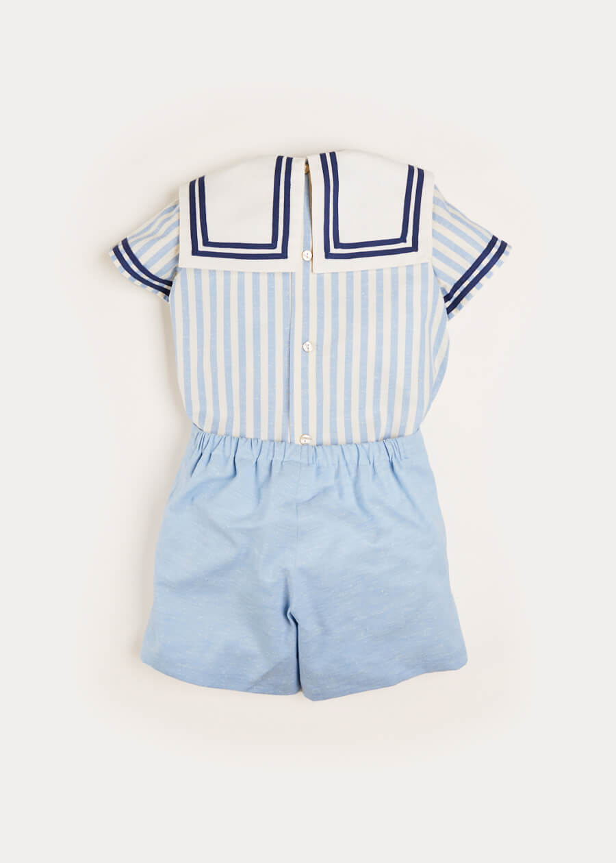 Striped Mariner Collar Short Sleeve Two Piece Set in Blue (18mths-6yrs) Two Piece Set from Pepa London