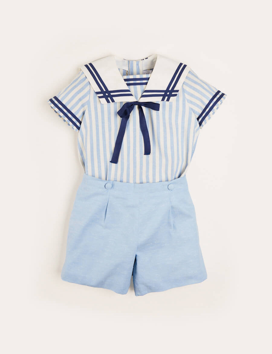 Striped Mariner Collar Short Sleeve Two Piece Set in Blue (18mths-6yrs) Two Piece Set from Pepa London