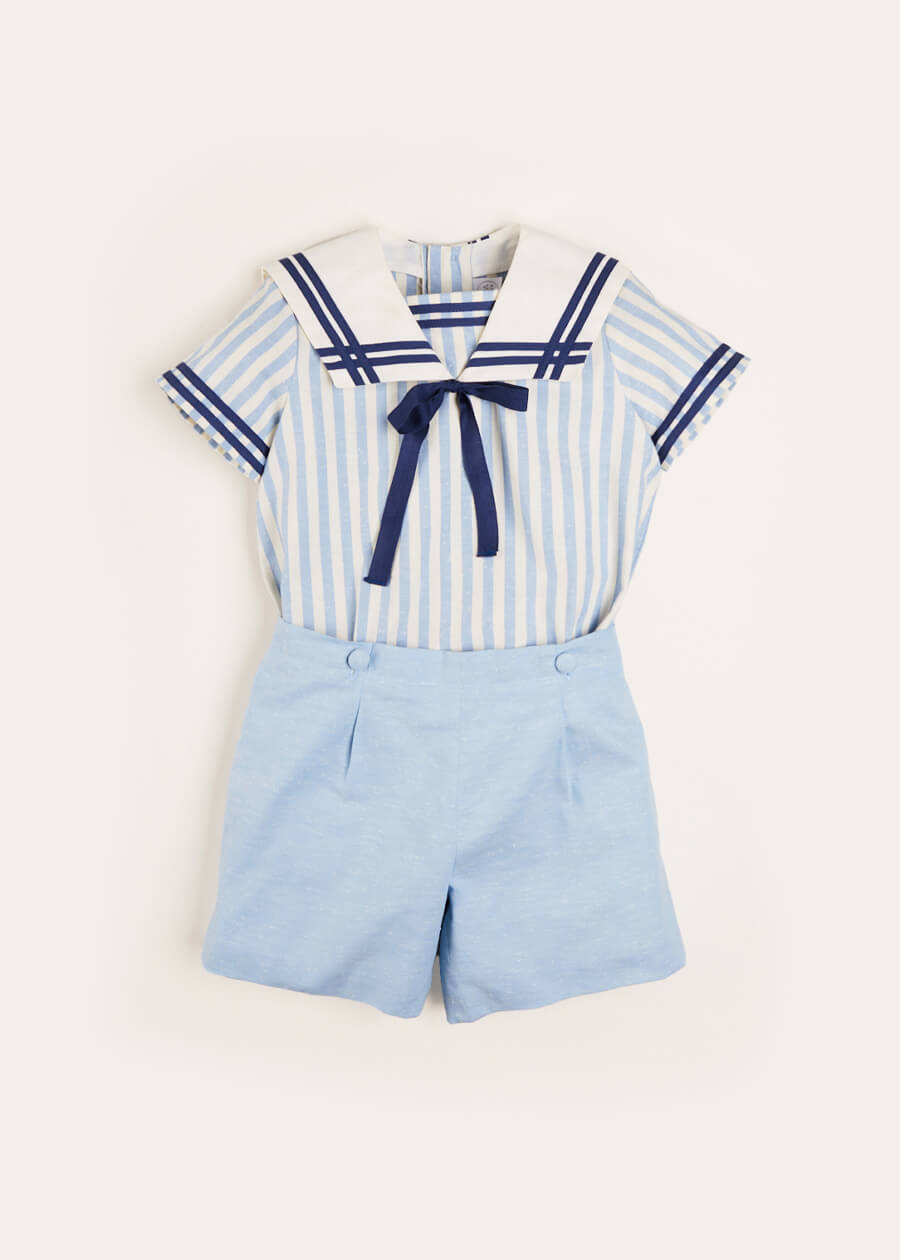 Striped Mariner Collar Short Sleeve Two Piece Set in Blue (18mths-6yrs) Two Piece Set from Pepa London