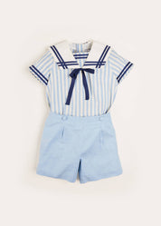 Striped Mariner Collar Short Sleeve Two Piece Set in Blue (18mths-6yrs) Two Piece Set from Pepa London