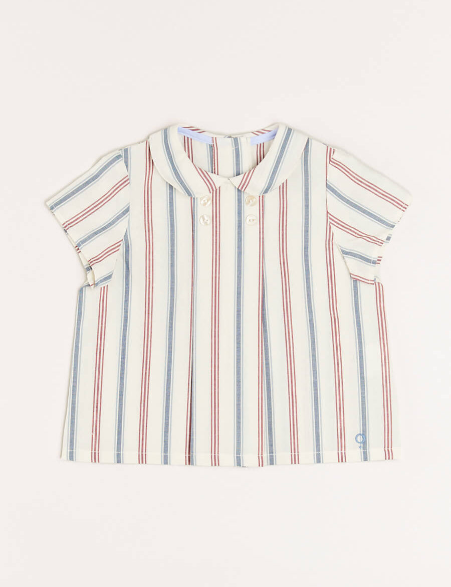 Striped Polo Collar Short Sleeve Shirt in Red (12mths-4yrs) Shirts  from Pepa London