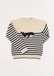 Whale Intarsia Striped Jumper in Blue (6mths-10yrs) Knitwear from Pepa London