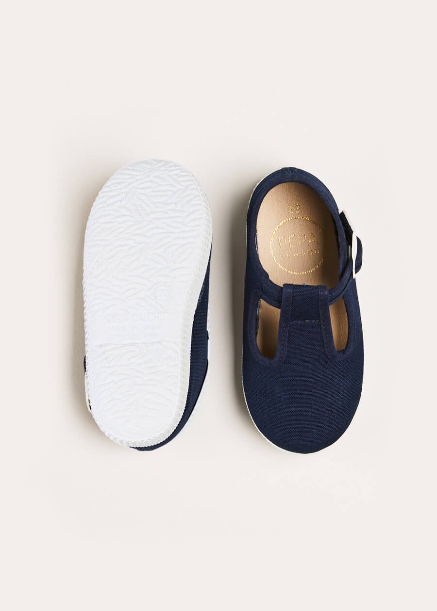 Woven T-Bar Baby Shoes in Navy (20-26EU) Shoes  from Pepa London